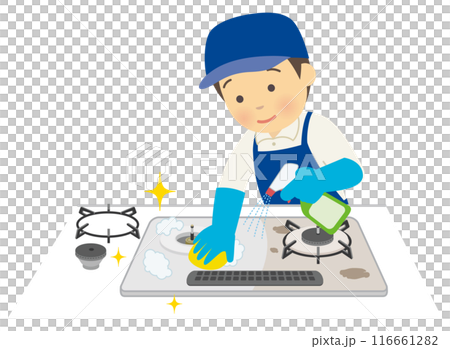 一名男工作人員作為管家清潔瓦斯爐 116661282