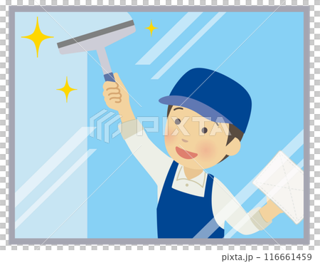 家事代行で窓拭きをする男性スタッフ 116661459