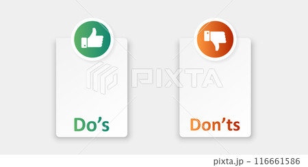 Do and dont icon in flat style. Dos and Don'ts vector illustration on isolated background. Pros and Cons sign business concept. 116661586