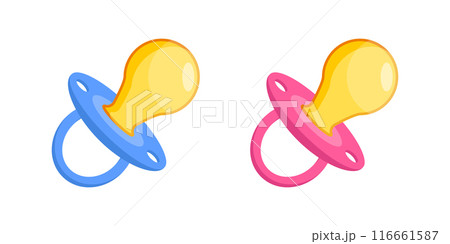 Baby pacifier icon in flat style. Nipple for newborn child vector illustration on isolated background. Soother sign business concept. 116661587