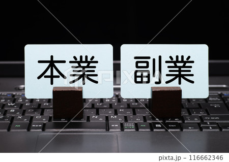 ノートパソコンの上の本業と副業 ノートパソコンの上の本業と副業 116662346