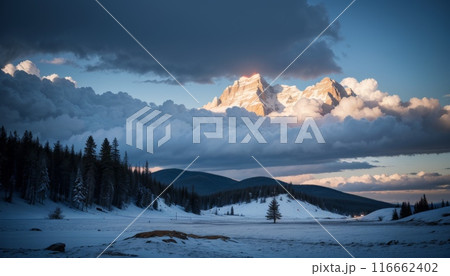 scenery074朝焼けに染まる雪山 scenery074朝焼けに染まる雪山 116662402