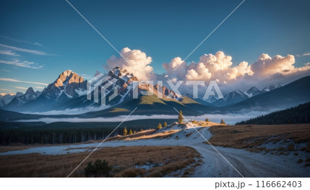 scenery075朝焼けに染まる雪山 scenery075朝焼けに染まる雪山 116662403
