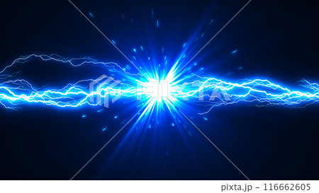 雷エフェクト画像素材｜青い稲妻の衝突CGアート 116662605