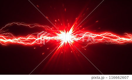 雷エフェクト画像素材｜赤い稲妻の衝突CGアート 116662607