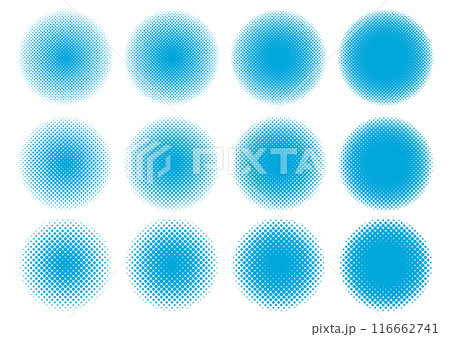 ドットグラデーションの水色の丸のイラストのセット ドットグラデーションの水色の丸のイラストのセット 116662741