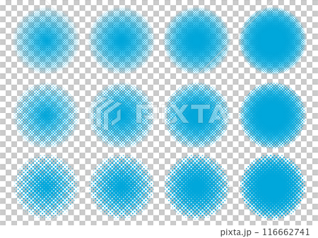 ドットグラデーションの水色の丸のイラストのセット ドットグラデーションの水色の丸のイラストのセット 116662741