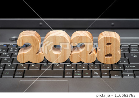ノートパソコンの上の2028年の数字 ノートパソコンの上の2028年の数字 116662765