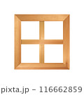 Square four-section wooden window isolated on white background. Wood texture planks 116662859