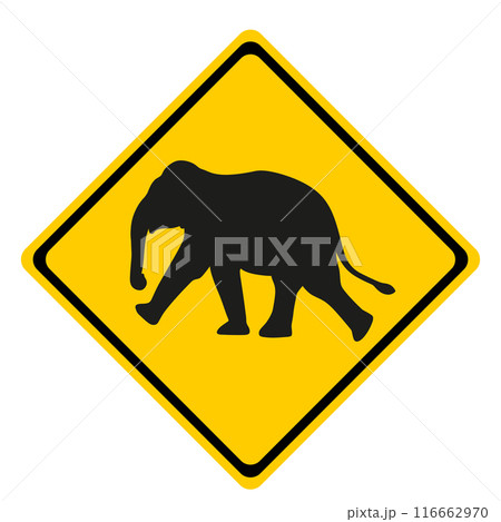 Elephants Silhouette warning sign .Slow Down Elephants Crossing Road sign 116662970