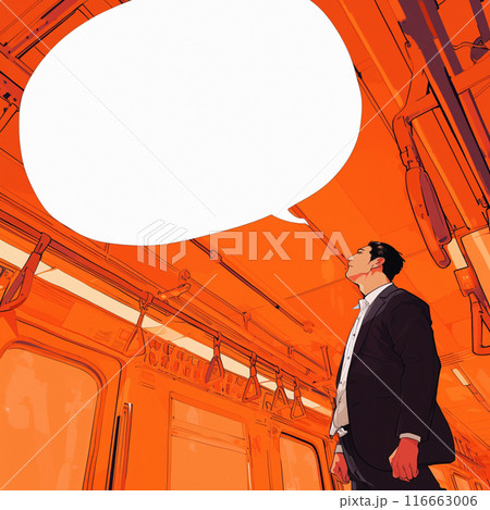 電車の中のスーツの男性と吹き出し 116663006