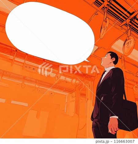 電車の中のスーツの男性と吹き出し 電車の中のスーツの男性と吹き出し 116663007