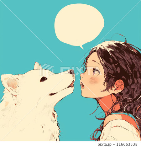 白犬と女性と吹き出し 116663338