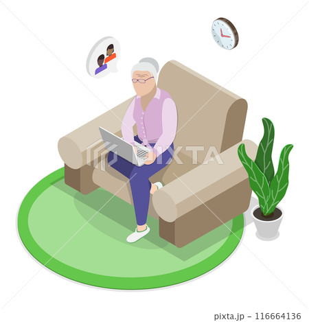 3D Isometric Flat Vector Illustration of Senior People Rest At Home, Retiree Lifestyle. Item 2 116664136