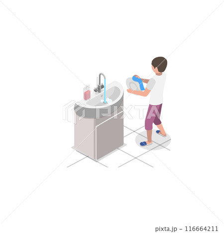 3D Isometric Flat Vector Set of Family Household Activities, Housekeeping. Item 2 3D Isometric Flat Vector Set of Family Household Activities, Housekeeping. Item 2 116664211