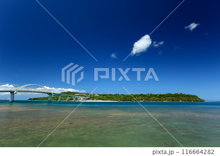 夏の沖縄　瀬底島と瀬底大橋 116664282