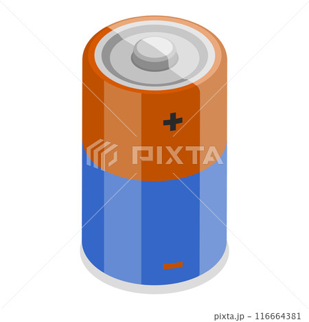 3D Isometric Flat Illustration of Battery Set, Alkaline Batteries Dfferent Size. Item 3 116664381