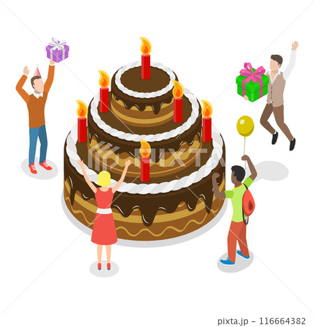 3D Isometric Flat Illustration of Celebrating Party, Happy Cheerful People. Item 2 3D Isometric Flat Illustration of Celebrating Party, Happy Cheerful People. Item 2 116664382