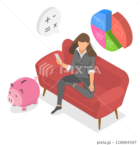 3D Isometric Flat Illustration of Personal Home Finance, Budget Planning. Item 1 116664397