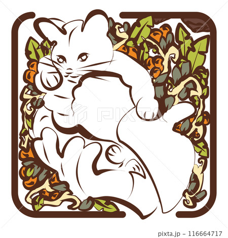 Floral Smiling Kitten for Cat Lovers with Leaves Floral Smiling Kitten for Cat Lovers with Leaves 116664717