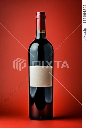 Bottle of red wine, elite delicious wine, isolated background - AI generated image 116664891