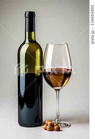 Bottle of red wine, elite delicious wine, isolated background - AI generated image 116664892
