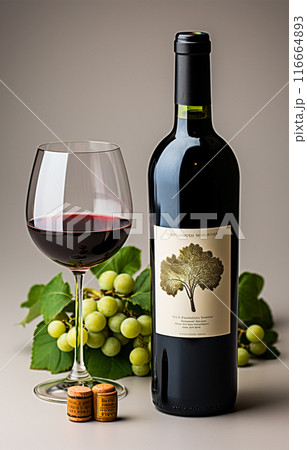 Bottle of red wine, elite delicious wine, isolated background - AI generated image 116664893