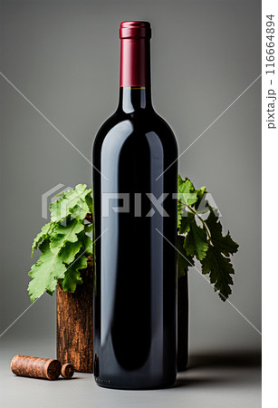 Bottle of red wine, elite delicious wine, isolated background - AI generated image 116664894