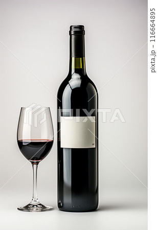 Bottle of red wine, elite delicious wine, isolated background - AI generated image 116664895