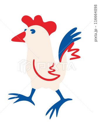 French rooster. Vector illustration in colors of French flag isolated on white background 116664898