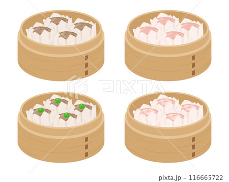 せいろに入った焼売のイラスト素材セット せいろに入った焼売のイラスト素材セット 116665722