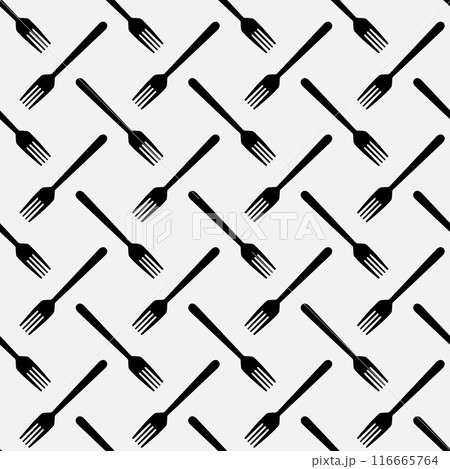 Seamless fork cutlery pattern. For backgrounds, packaging, fabric patterns, wallpapers, wall decorations for restaurants, cafes. Vector illustration. 116665764
