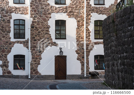 vintage architectural background, view in the courtyard of a medieval castle 116666500