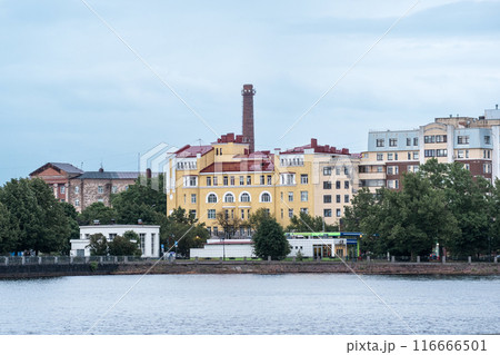 cityscape of Vyborg, Russia, urban skyline, view of the city buildings and embankment 116666501