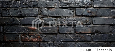 Close Up View of a Black Brick Wall With Mortar 116666719