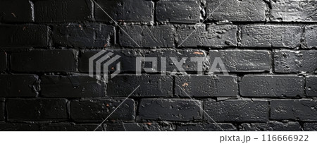 Close Up View of a Black Brick Wall With Mortar 116666922