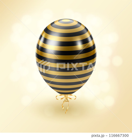 Black Gold balloon. Luxury realistic balloons. Striped pattern. 3D 116667300