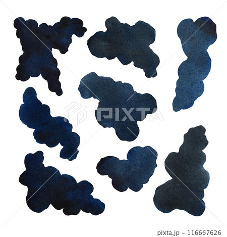 Black spots from cow or dog hair. Watercolor illustrations made by hand. For the design of advertising, packaging and labels. For textiles, prints, decor and backgrounds. Black spots from cow or dog hair. Watercolor illustrations made by hand. For the design of advertising, packaging and labels. For textiles, prints, decor and backgrounds. 116667626