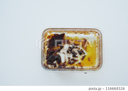 An empty dirty bowl on white background  116668326