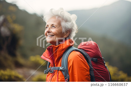 Elderly woman enjoying nature 116668637