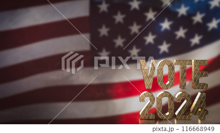 The gold text on flag for United States presidential election concept 3d rendering. 116668949