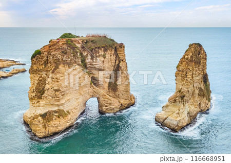 Pigeon Rocks in Raouche is the main attraction in the city of Beirut, the capital of Lebanon. Pigeon Rocks in Raouche is the main attraction in the city of Beirut, the capital of Lebanon. 116668951