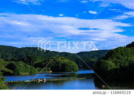 2024年夏布目ダムの夕景 なみなみと水を湛え青空を映す布目ダム湖#2 2024年夏布目ダムの夕景 なみなみと水を湛え青空を映す布目ダム湖#2 116669119