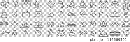 ベクターでモノクロのウェルネスに関する線画アイコンセット 116669592