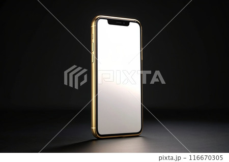 Side view of smartphone with blank screen on black background, generative ai 116670305