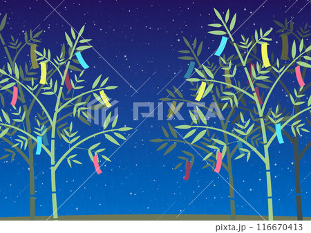 日本の伝統行事 七夕の笹飾りと星空の背景イラスト 短冊が揺れる夜の風景ベクター素材 日本の伝統行事 七夕の笹飾りと星空の背景イラスト 短冊が揺れる夜の風景ベクター素材 116670413