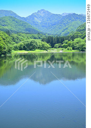初夏の大源太湖・大源太山 鉄橋からの風景 新潟県湯沢町 初夏の大源太湖・大源太山 鉄橋からの風景 新潟県湯沢町 116671449