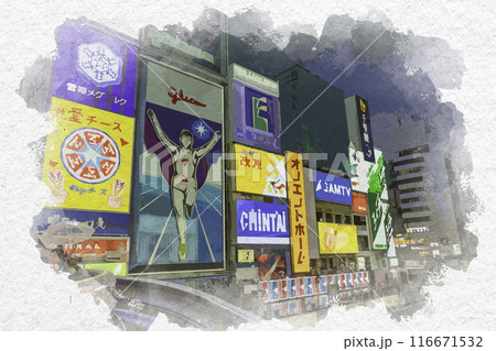 水彩画風 心斎橋 道頓堀川 大阪府大阪市 水彩画風 心斎橋 道頓堀川 大阪府大阪市 116671532