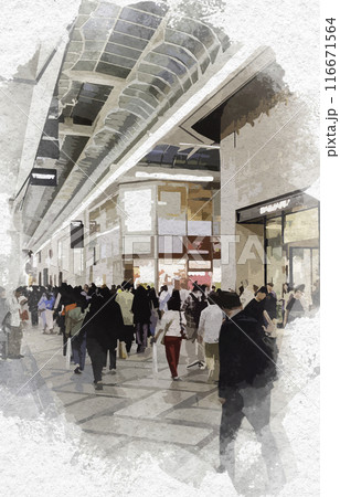 水彩画風　心斎橋筋商店街　大阪府大阪市 116671564