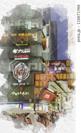 水彩画風　心斎橋筋商店街　大阪府大阪市 116671566